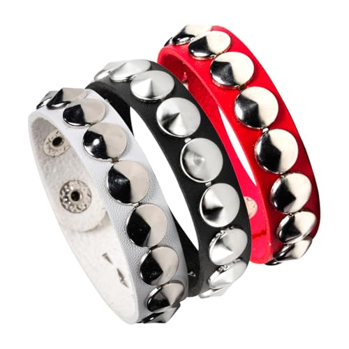 Eigso 3 Pcs Punk Leather Studded Bracelets for Women Men Unisex Classic Rock Gothic Spikes Wristbands for Woman Man