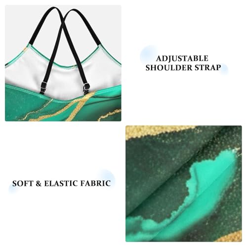 CHIFIGNO Green Marble Gold Girls Swimsuit One Piece, Quick Dry Crossback Toddler Girl Swim Suit for Beach 3T3