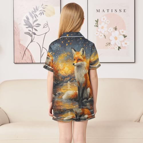 ALAZA Magic Fox Yellow Leaf Satin Pajamas Set Short Sleeve Button Down Sleepwear Summer Pjs 2 Piece4