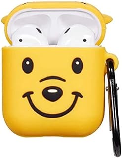 جراب سيليكون ناعم بتصميم كرتوني ثلاثي الابعاد لسماعات الأذن اللاسلكية ايربودز مع مشبك (أصفر)