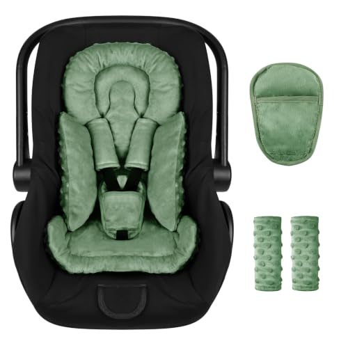 Image of Infant Car Seat Insert Boy Girl, 3 in 1 Newborn Carseat Insert with Strap Pads, Car Seat Head Support for Baby Strollers, Swings, and Bouncers, Comfortable and Machine Washable, Forest Green