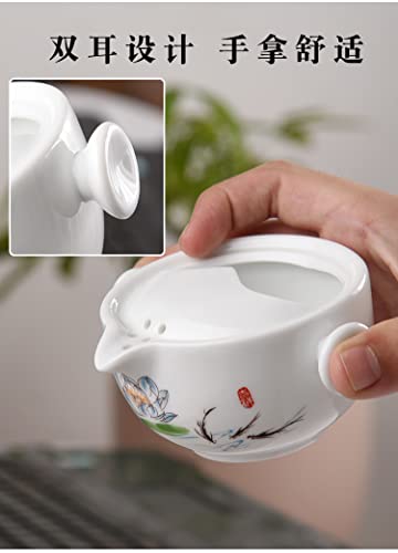 Image of Convenient Teapot Cup Porcelain Teacup White Glazed Travel tea set (Colorful lotus set)