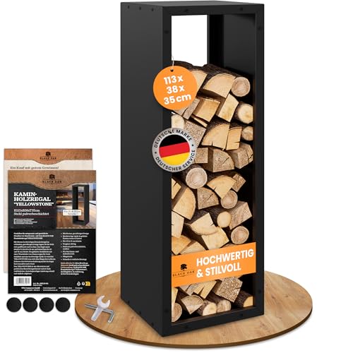 BLACK OAK Kaminholzregal YELLOWSTONE 113x38x35cm schwarz - für innen und außen bis 200 kg Holz - Metall Stahl Ständer pulverbeschichtet rostfrei...