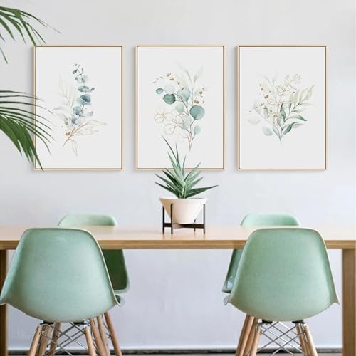 Peinture sur toile de feuille d'or verte affiche de plante abstraite salon
