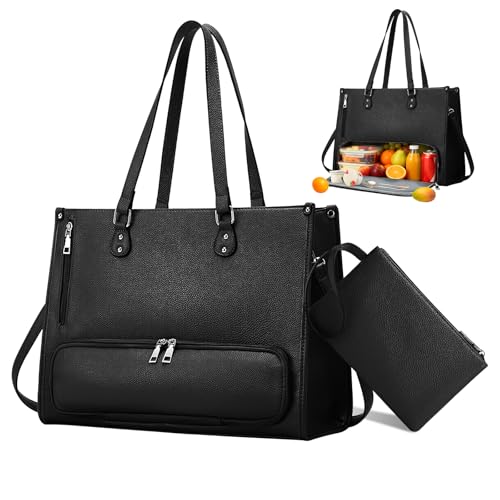 hzuisst Arbeitstasche Damen, PU Leder Handtasche mit Isoliert Kühlfach, 15,6 Zoll Laptoptasche Damen, Groß Aktentasche Damen mit Langer Schultergurt für Arbeit, Schule, Büro