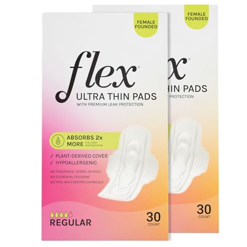 Image of Flex Ultra Thin Pads | Ultra Thin with Wings | Fragrance-Free Sanitary Napkins | Super Absorbent & Comfortable Feminine Pads | Unscented (2-Pack, 60 Pad)
