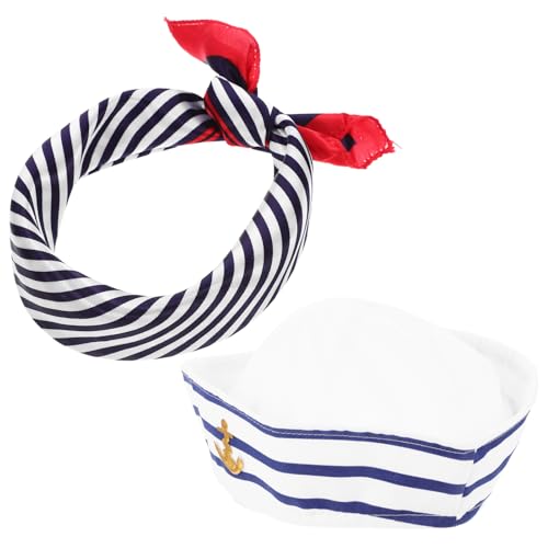 WOFASHPURET 1Set Sailor Captain Costume Hat Scarf Nautical Style Outfit Accessory for Halloween Dress Up Comfortable Breathable Unique Photo Prop