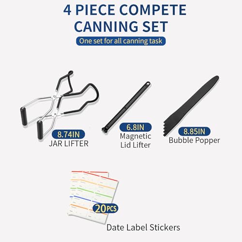 Image of Canning Jar Lifter Tongs with Jar Lid Lifter Magnetic Lid Lifter,Canning Bubble Popper Bubble Remover and Canning Labels for Canning Supplies Starter Kit,4Pcs Canning Tools-Black