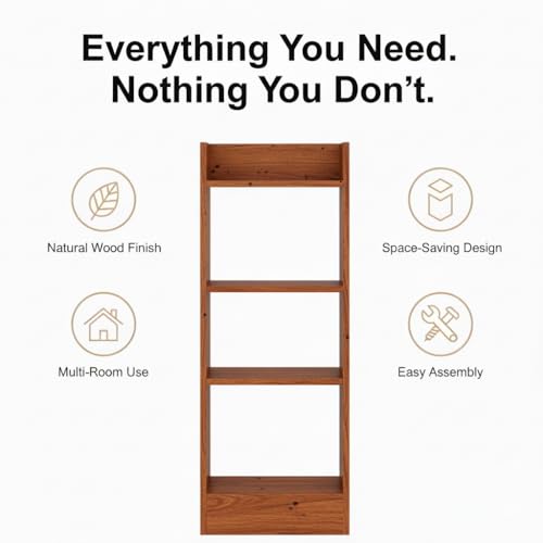 Image of FURLAY Modern Minimalist Wood Ladder Shelf - 4-Tier Open Storage Unit, Space-Saving Organizer for Bathroom, Kitchen, and Living Room (Woodland)
