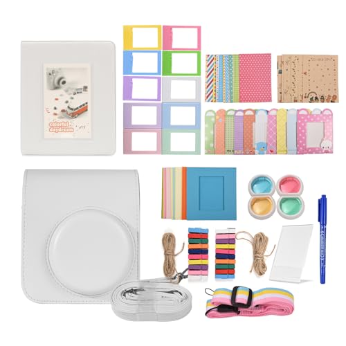 Wangcmcol Kit de accesorios para cámara instantánea de repuesto para mini 12 con bolsa para cámara/correa para cámara/álbum de fotos/clips de fotos/marco de fotos/pegatinas/bolígrafo y más (Blanca)