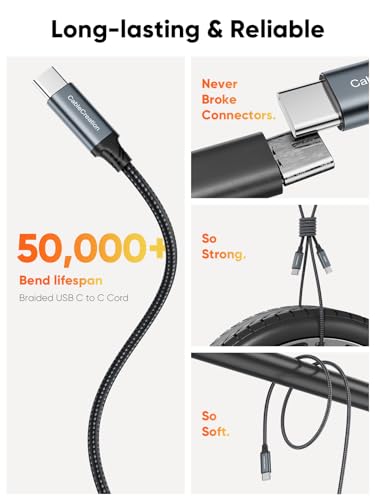 CableCreation Kabel USB C do C, 240 W, 1 ft, 2 sztuki, 5 A typ C, kabel do szybkiego ładowania, pleciony kabel USB-C do iPhone 15, MacBook Pro, iPad Pro/Air, Galaxy S24/S24 Ultra/S23/S22