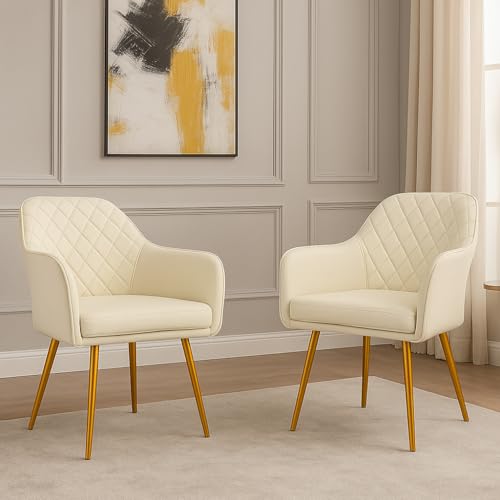 Image of Set of 2 Accent Chair for Living Room | Modern Armchair in Soft Velvet Fabric with Sturdy Legs | Premium Chair for Home Living Room Bedroom Restaurent | (Gold Legs, White Burfi Design)