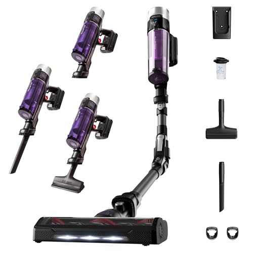 Rowenta - Rowenta X-Force Flex 9.60 Allergie Kit, Aspirateur balai sans fil, Multifonction, Tube flexible, Performant, Autonomie 45 min, Ultraléger, Batterie amovible, Violet/Inox, RH2038WO
