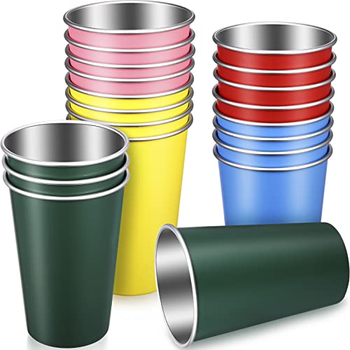 Mimorou 20 Pack 16 Oz Stainless Steel Pint Cups Metal Cups Unbreakable Drinking Glasses Water Tumblers Stackable Cup For Kids Adults Bar Home Restaurant Travel Picnic Camping Outdoor (Multicolor) #TOP18