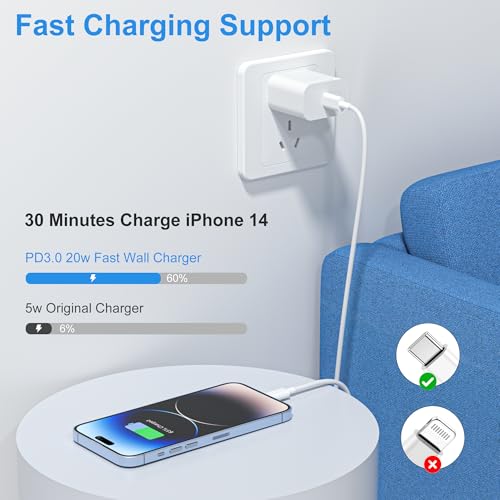 IPhone Chargeur Chargement rapide , Apple MFi certifié , 3Pack USB-C Bloc chargeur mural avec 6FT USB C à Câbles de foudre pour iPhone 14/14 Pro/14Pro Max/13/13 Pro/12/12 Pro/12 Pro Max/11/Xs Max/XR/X Type C