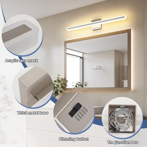 Image of 31.5 Inch Dimmable Bathroom Vanity Lights Over Mirror 5 Color Temperature Vanity Lighting Fixtures for Bath Brushed Nickel Bathroom Light fixtures Bar 5CCT