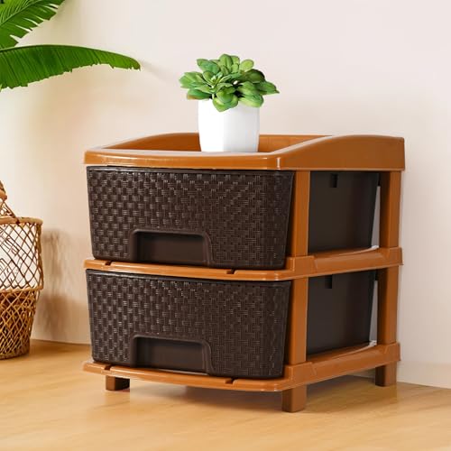 Image of Kuber Industries 2-Layer & 19 Ltr Plastic Drawer Storage Organiser | Modular Kitchen & Toy Organizer For Kids Room | Chocolate Brown
