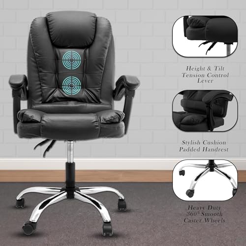 Image of Casa Copenhagen Italia Premium Leatherette Office Chair for Work | Boss Chair, Ergonomic Executive, Luxurious Cushioned Arms & Seat, 2 Point Back Massager, Heavy Duty Metal Base (Black)