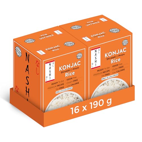 Nashi Shirataki Konjac Moyu Rice 190g (Pack of 16) - Odour Free Low Calorie (Only 8 Cal) Fat Free Konjac Rice | Vegan Keto & Gluten Free Glucomannan High Fibre Low Carb Rice Alternative