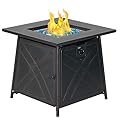 BALI OUTDOORS Gas FirePit Table, 28 inch 50,000 BTU Square Outdoor Propane Fire Pit Table with Lid and Blue Fire Glass