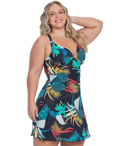 Maiô Plus Size com Saia Fixa Saída de Praia e Bojo com Aro Orla da Praia (BR, Numérico, 52, Plus Size, 225A)