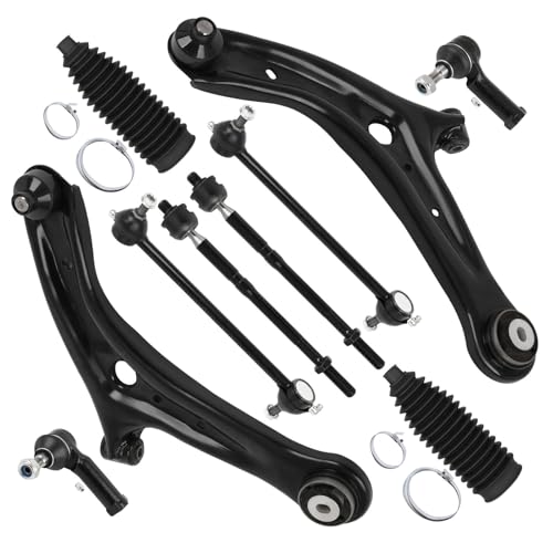 SCITOO 10pcs Front Suspension Kit Lower Control Arm with Ball Joint fit 2011-2018 for Ford Fiesta Outer Inner Tie Rod End w/Steering Boot Sway Bar Link