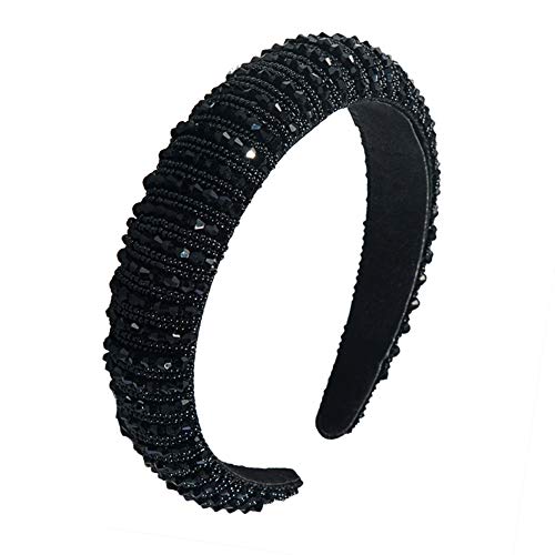 Full Crystal Luxurious Limited Edition Hairbands Bling Bling Rhinestone Bejewelled Padded Headband For Women Bridal (Pure-Black)