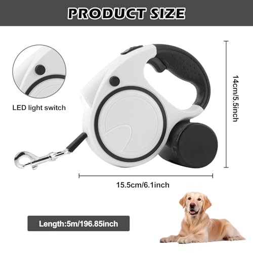 Hundeleine einziehbar 5m, Rollleine Hundeleine ausziehbar, Rollleine Reflektierende für Hund, 360° Verhedderungsfreier Leinenverlängerung, Robuste Ausziehleine für kleine & große Hunde