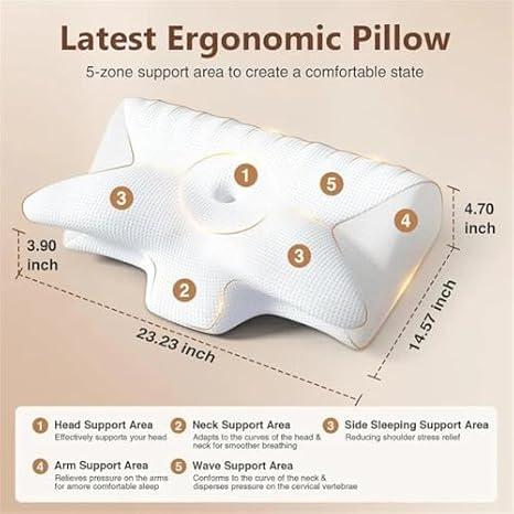 Snoring Pillows for Sleep, Ergonomic Memory Foam Cervical Neck Pillow with Breathable Cover for Side/Back/Stomach Sleepers, Better Sleep Black