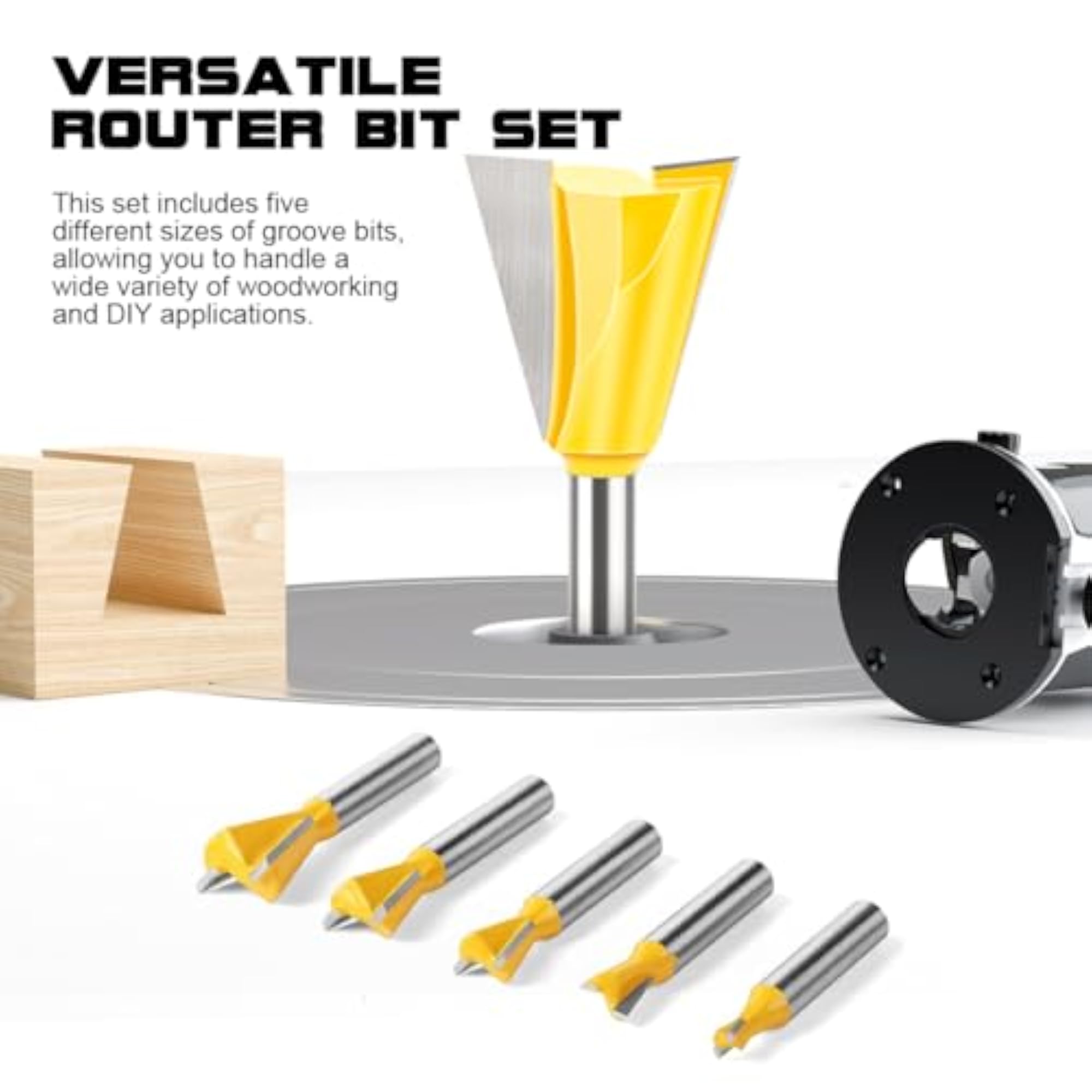 Router Bit Set with 1/4'' Shank, 5 Sizes