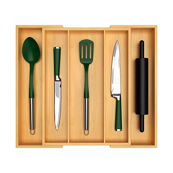 ROYAL CRAFT WOOD Luxury Bamboo Caddy Expandable Drawer and Utensil Organizer, Silverware Holder and Cutlery Tray, 19.6" x17", Natural