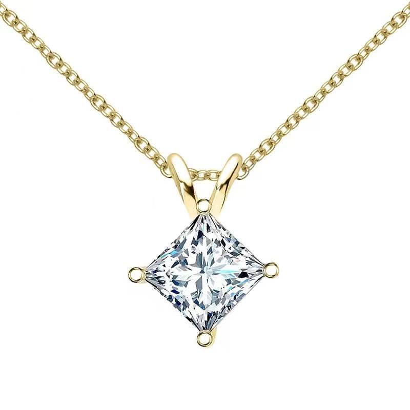 Collier moissanite pour femmes princesse argent 925 pendentif carré D VVS