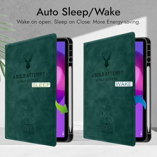 Image of Robustrion Cover for Lenovo Idea Tab Plus 12.1 inch Cover Case with [Pencil Holder], Deer Flip Cover Case for Lenovo Idea Tab Plus Tablet Cover [Auto Sleep Wake Support] - Dark Green