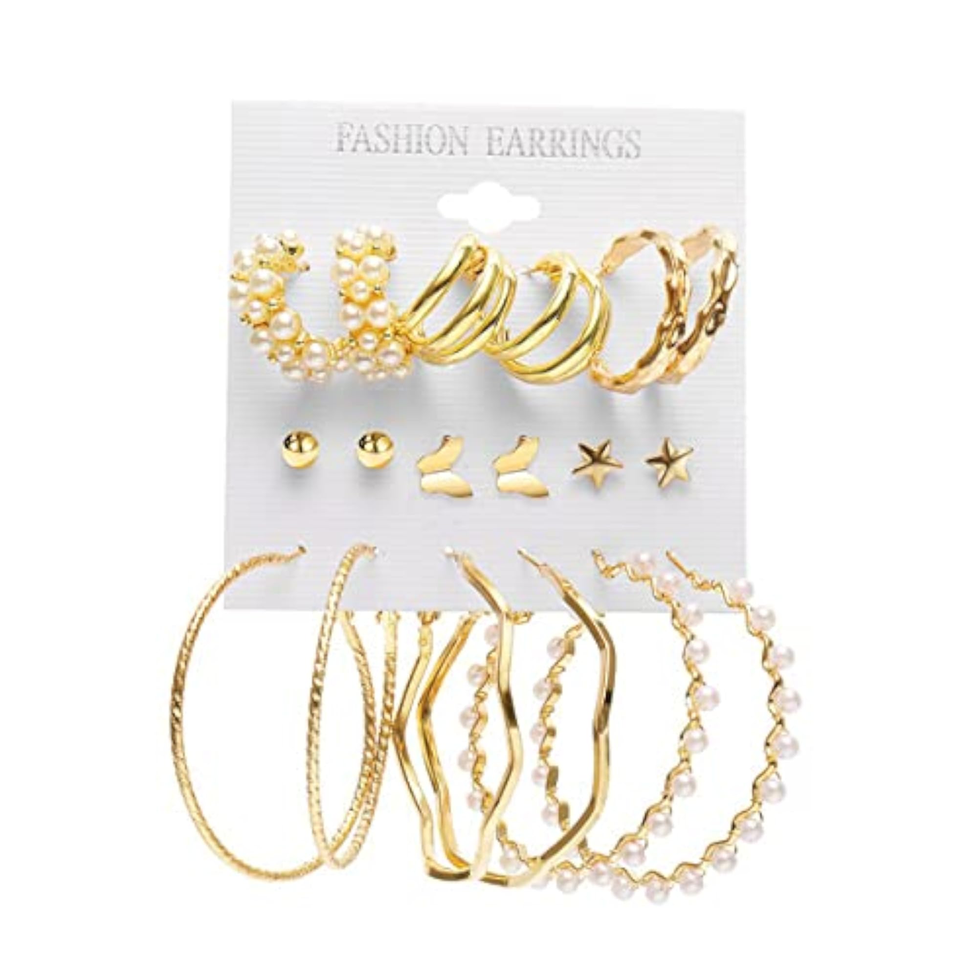 Contemporary Studs and Hoop Earrings Set of 9