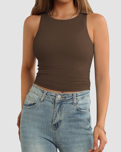 Image of ATHMILE Womens Double Lined Crop Tank Tops Casual Basic Shirts Sleeveless Workout Tops Cute Summer Clothes Teen Girls