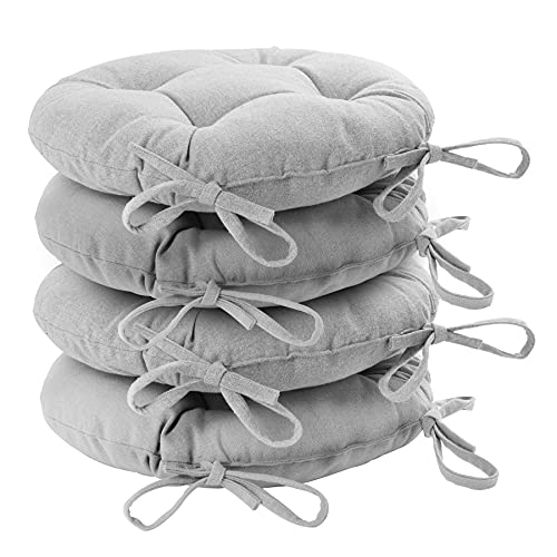 Harbour Housewares Grey Seat Pads for Dining Chairs - 40 x 40cm - Pack of 4 - Round Garden Seat Cushions with Ties Soft Padded Pillow Indoor Kitchen Cushion Outdoor Patio Garden Chair Pads