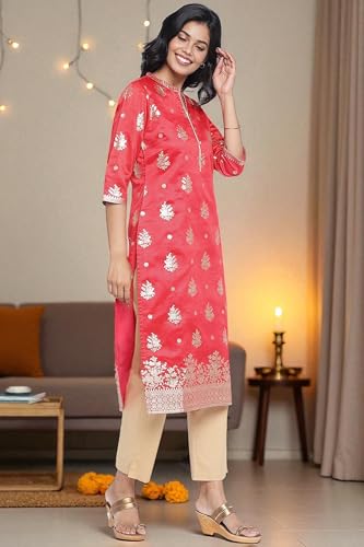 Kurta rouge de qualité supérieure Aurelia à motifs ethniques - 6