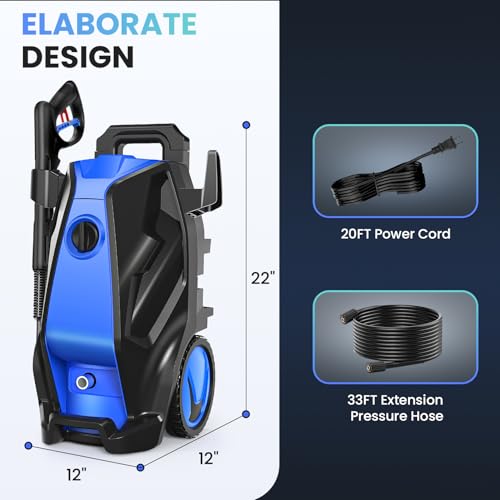 Imdot Heavy Duty 5000PSI Electric Pressure Washer with 33FT Pipe, 4 QC Nozzles for Cars/Fences/Patios/Home Cleaning, Deep Blue - Image 5