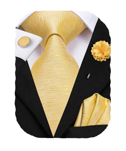 Image of Hi-Tie Men's Silk Ties Formal Woven Classic Necktie Pocket Square Cufflinks Lapel Pin Set Wedding Business