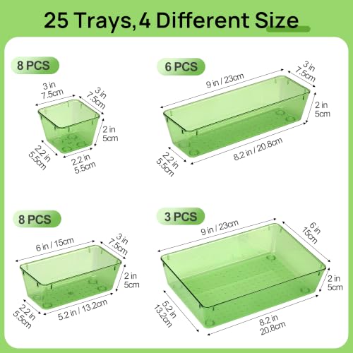 Image of Vtopmart 25 PCS Clear Plastic Drawer Organizers Set, 4-Size Versatile Bathroom and Vanity Drawer Organizer Trays, Storage Bins for Makeup, Bedroom, Kitchen Gadgets Utensils and Office