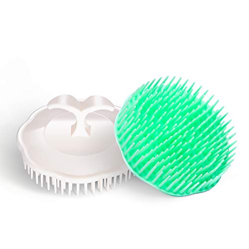Hair Scalp Brush Dandruff Cleaning Brush Shower Scalp Shampoo Brush Scalp Massager Pack of 2 (White and green)