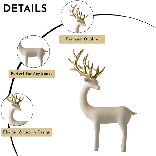 Image of ARMONIA Premium White Reindeer Figurine with Gold-Toned Antlers,Home Decor,Lightweight & Durable | Resin Golden & White Reindeer Sculptures | Energy of Your Room Figurine for Home Decor Gift,Christmas