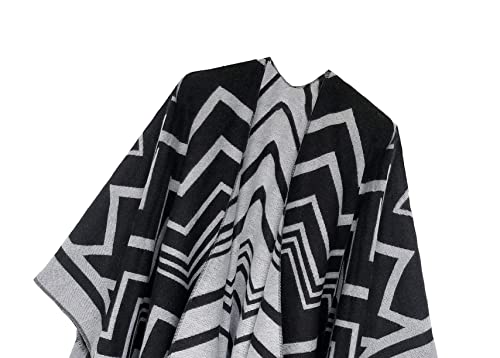 Urban CoCo Casaco feminino de inverno, vintage, poncho, cobertor, borla, xale, #2 - Preto, Free size