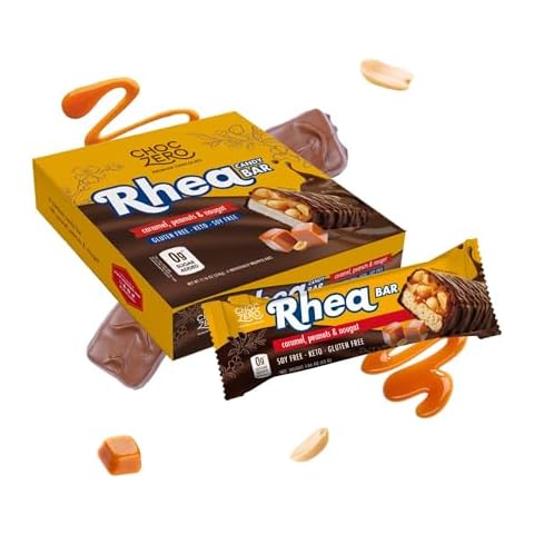 ChocZero Milk Chocolate Peanut & Caramel Nougat Candy Bar, Zero Sugar Added, High Fiber, Full Size Rhea Bars (6 per Box) Cover