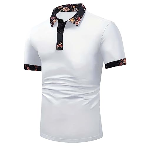 Golf Polo Shirts for Men Floral Patchwork Short Sleeve Tshirts Casual Button Down Work Tops Casual Summer Clothes