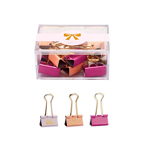3/4 Inch Medium Size Assorted Color Pink Purple Rose Red Binder Clips Snack Bag Letter Paper Tickets Clip in Strong Acrylic Case Holder Office Accessories for Women, 25PCS Per Box (19mm)