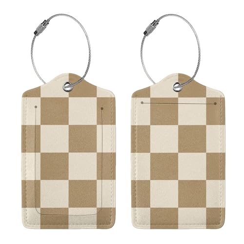 Luggage Tags for Suitcases, 2 Pack Cute PU Leather Luggage Tag TSA Approved with Stainless Steel Loop and Address Card Baggage Tag for Travel&Hotel Stays&Cruise Ships&Shipping and Mailing(Coffee)