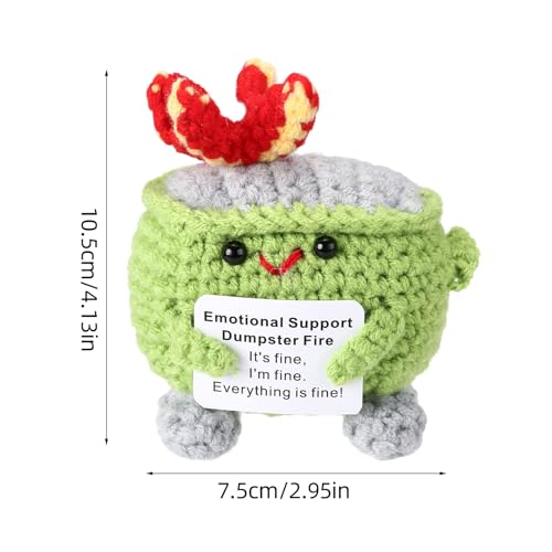 Image of RovyFota Emotional Support Crochet Dumpster Fire with Positive Card Cute Room Decor Knitted Toys Funny Crochet Support Buddies Gifts for Friends (Grass Green)