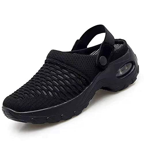 Stratuxx Kaze Diabetic Women Walking Shoes Air Cushion Orthopedic Slip-On Shoes (Total 6 Colors for Choosing, Size 4-12) Black