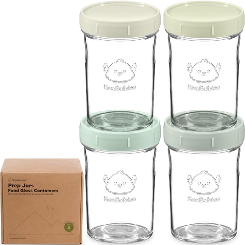 Image of KeaBabies 4pk 8oz Glass Baby Food Containers with Lids - Leak-Proof, Microwavable Small Glass Jars, Baby Purees & Toddler Snack Storage Containers, BPA-Free, Dishwasher & Freezer Safe (Sage)